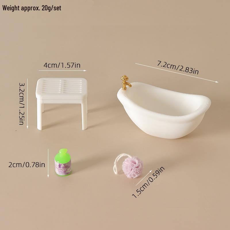 1:12 Scale Dollhouse Bathroom Set: Bathtub, Stool, and Accessories