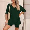 Women Two Piece Loungewear Set V Neck Short Sleeve Top and Shorts Relaxed Fit Soft Fabric Casual Outfit for Home or Daily Wear