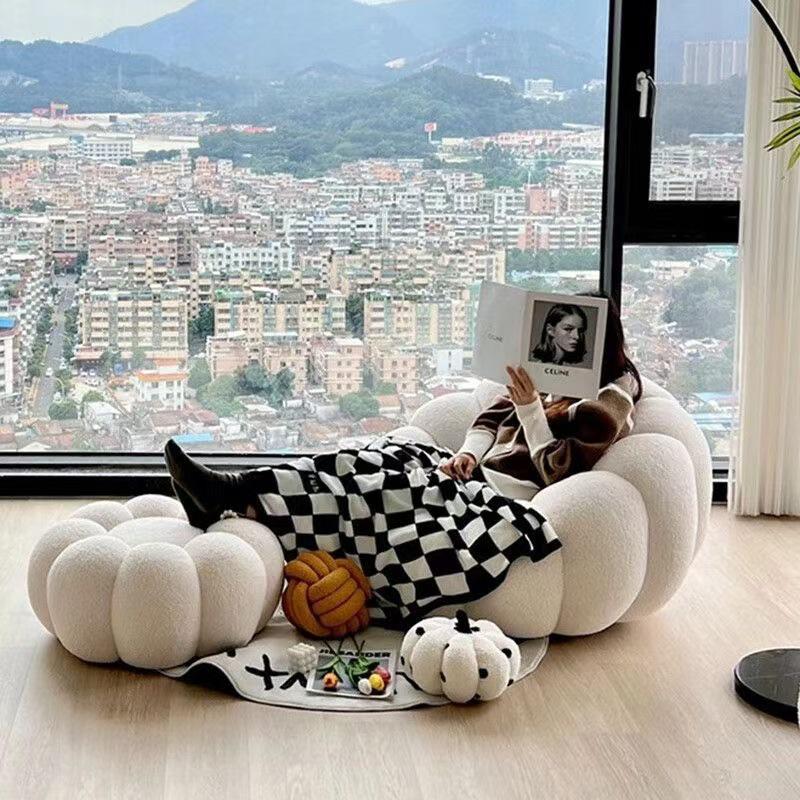 Pumpkin Style Cream Recliner: Comfy Single Sofa for Small Apartments