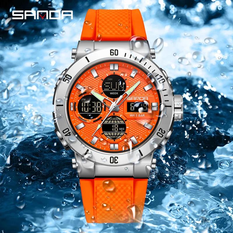 SANDA Sport Men's Watches Fashion Luxury Waterproof Multi Function Quartz Wristwatches Military Digital Date Week Luminous Clock