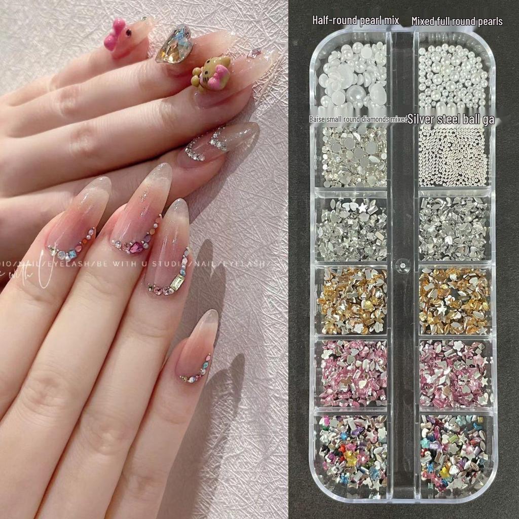 White & Mixed Color Flat Back Rhinestone Nail Art Charms - Irregular Shape, Small Size Nail Polish Accessories