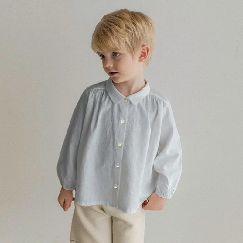 Boy's Buttons White Shirt Autumn Children Casual Lapel Collar Long-Sleeved Shirts Cardigan Girls Blouse