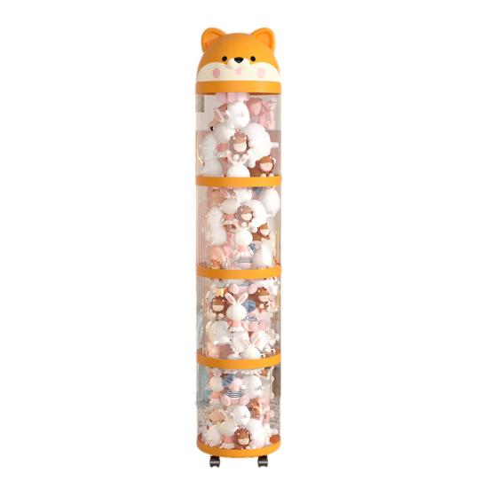 Stuffed Animal Storage Tube Stuffed Doll Organizer with Wheels Transparent Plush Toy Bucket with Lid for Nursery Bedroom Playroom