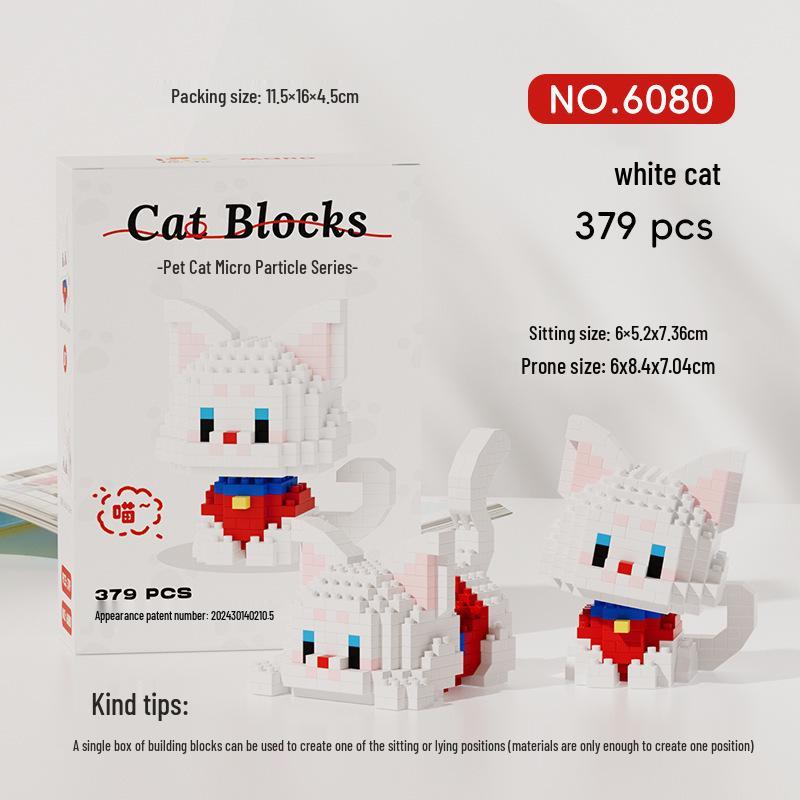Orange Silver Shaded Cat Micro Blocks - Educational Kitten Toy Compatible with LEGO