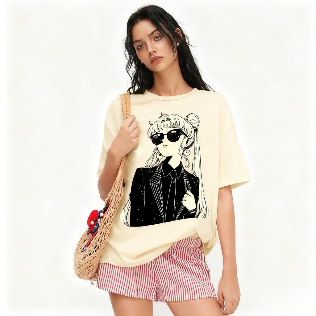Maglietta Anime Sailor Moon Vintage Unisex Donna Larga Cotone Streetwear Top Casual Estiva Grafica Oversize Y2k Abbigliamento Unisex
