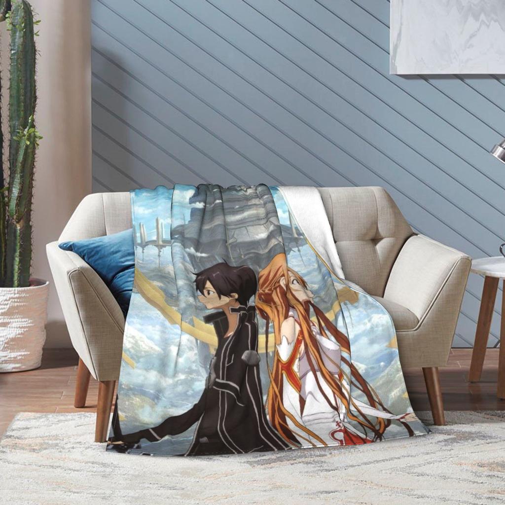 Super Soft Sword Art Online Kirito Asuna Throw Blanket Fleece Flannel Lightweight Blanket Cozy Fluffy Blankets All Season Use