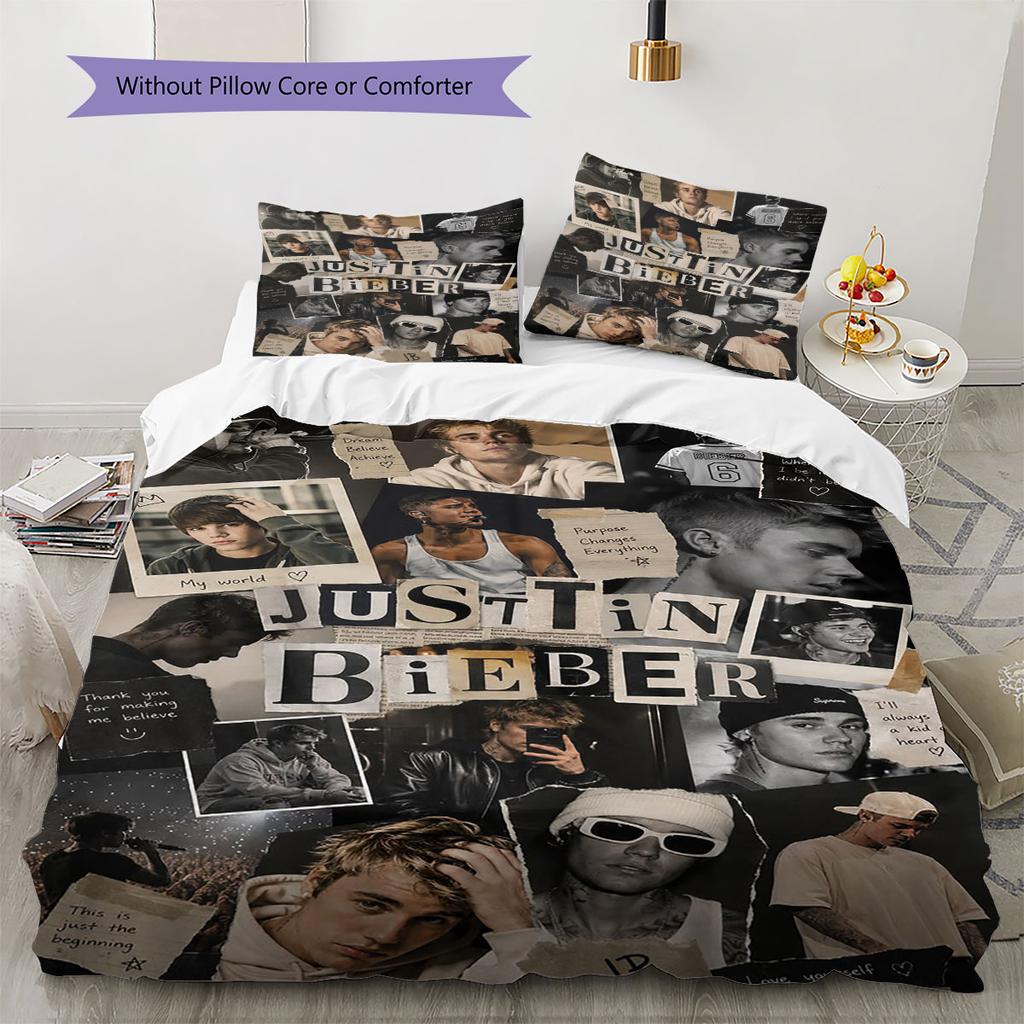 Justin Drew Bieber Pattern Bedding,Quilt Set Quilt Cover Pillowcase Home Birthday Gift(1 * duvet cover + 2 * pillowcase, without core)