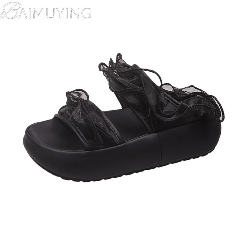 Square Toe Women Slippers Lace Casual Shoes Woman Platform Flat Sandals Summer 2025 Brand Comfort Shallow Sandalias De Mujer