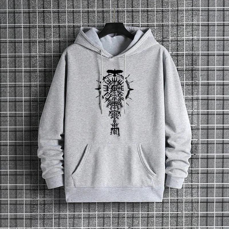 New Fashion Man Hoodie 2025 Urban Streetwear Trendy Hooded Sweatshirt Male Ancient Viking Raven Style Casual Hoody Autumn Winter