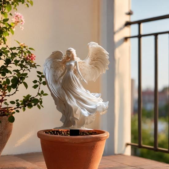 Engel Gartenstecker Dekoration, Acryl Engel Gartenschild mit Stab, Elegante geflügelte Engelsfigur für Innen Außen Hof Rasen Balkon