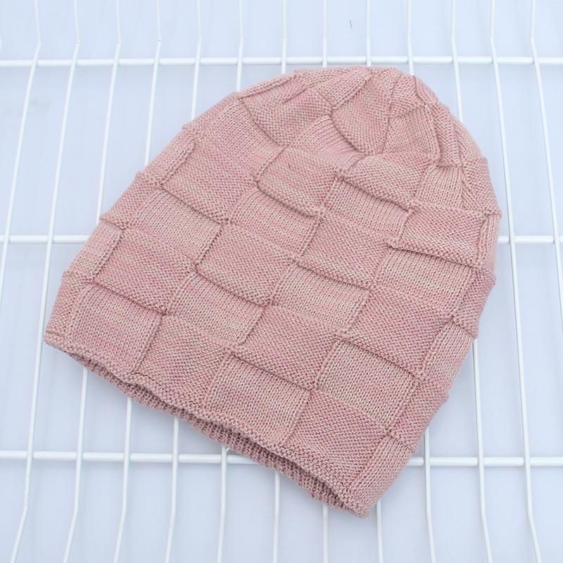 New Woolen Knitted Hat for Autumn and Winter Fashionable Checkered Solid Color Hat Outdoor Velvet Warm and Versatile Toe Cap Trendy
