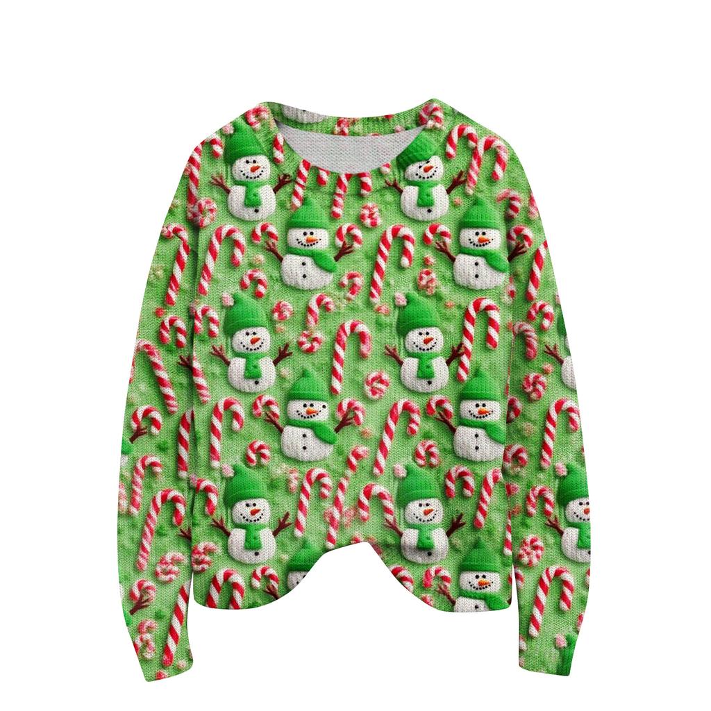 Women's Christmas Print Cardigan Long Sleeve Round Neck Knit Top