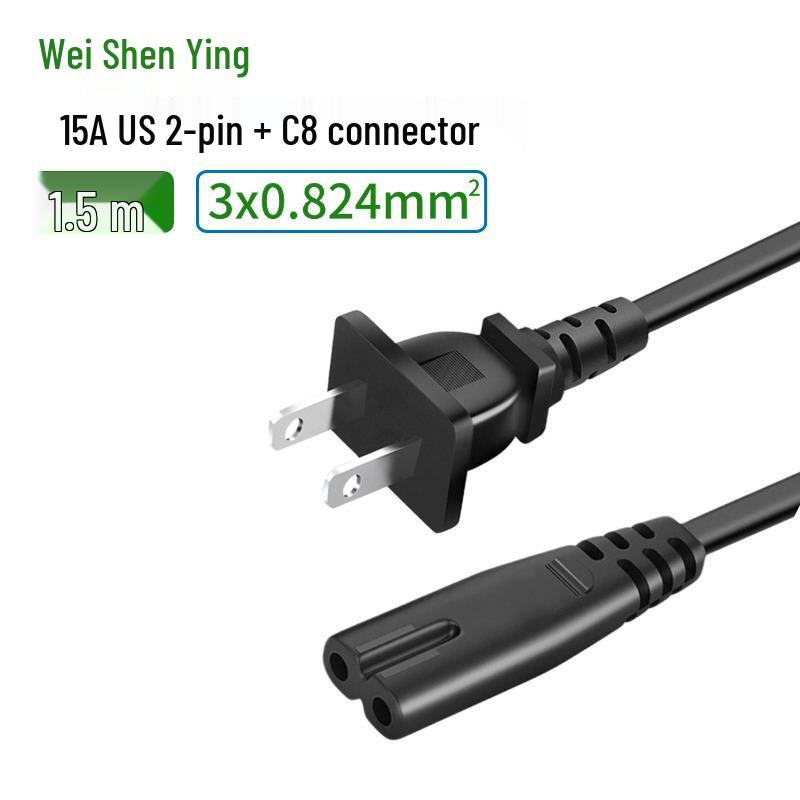 Certified Pure Copper Figure-8 Power Cord for Monitors & Shavers - 2-Core, Two-Pin Plug