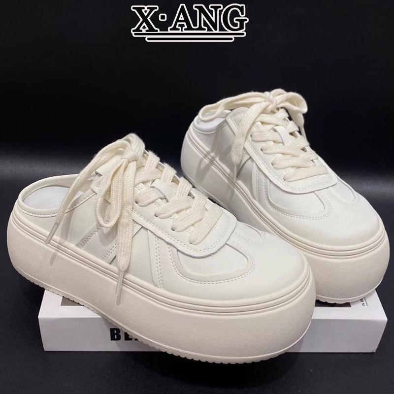 

Кожаные на толстой подошве увеличивающие рост маленькие белые туфли женские туфли универсальные кеды летние новые с закрытым носком полушлепанцы ленивые туфли 39