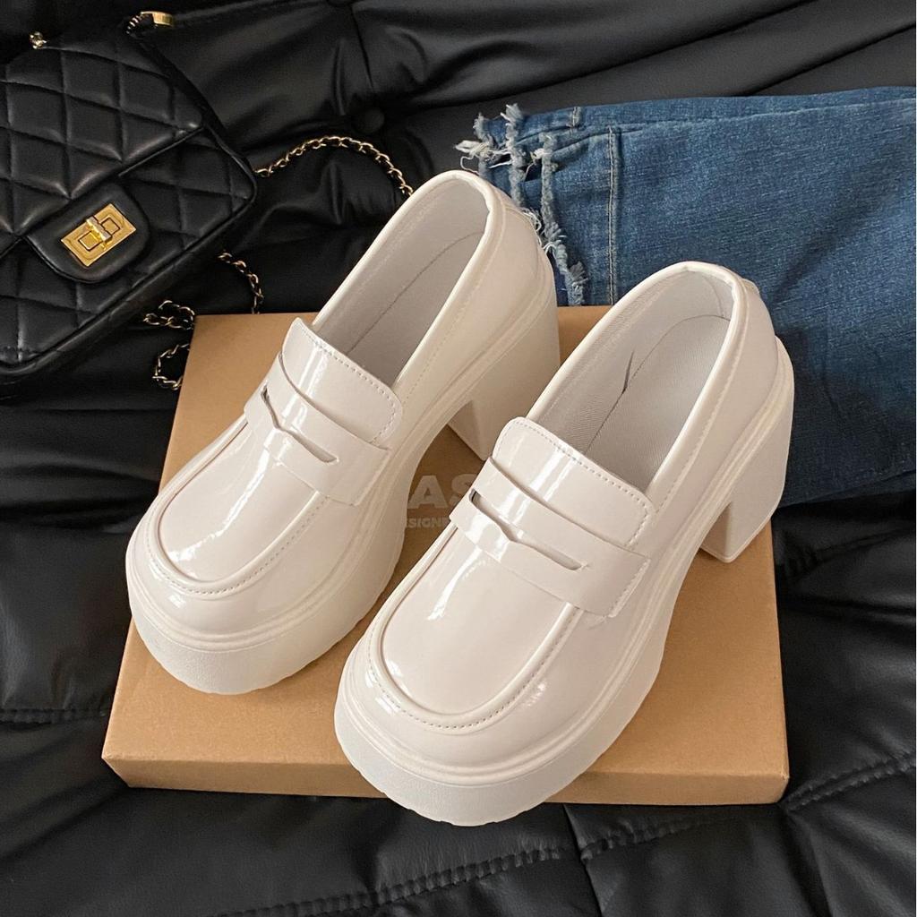 High Heel Platform Small Leather Shoes Women's Wedge Heel Heightening Shoes Summer Single Shoes