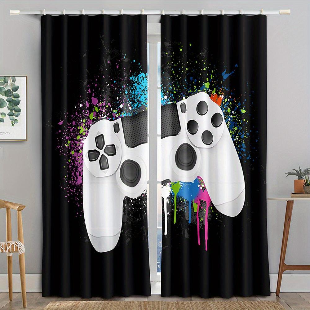 2pcs Game Play Handle Controller Gamepad Kids Curtains Blinds Window Treatment for Bedroom Office Kitchen Living Room Home Decor