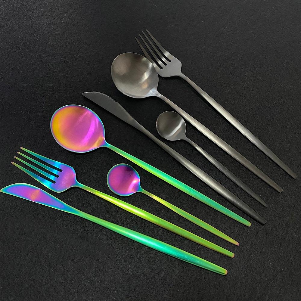 30Pcs Matte Black Gold Cutlery Set Stainless Steel Dinnerware Knife Dessert Fork Spoon Dinner Silverware Party Tableware Set