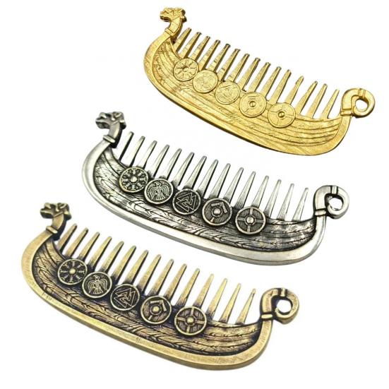 Vintage Viking Beard Comb Heavy Duty Metal Carved Portable Travel Pocket Men Beards Mustaches Hair Wide Teeth Comb