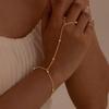 CZ Charms Chain Bracelet with Finger Ring, Fashion Wrist Jewelry for Women Gift, Cubic Zirconia Pearls Beaded Minimalist Jewelry
