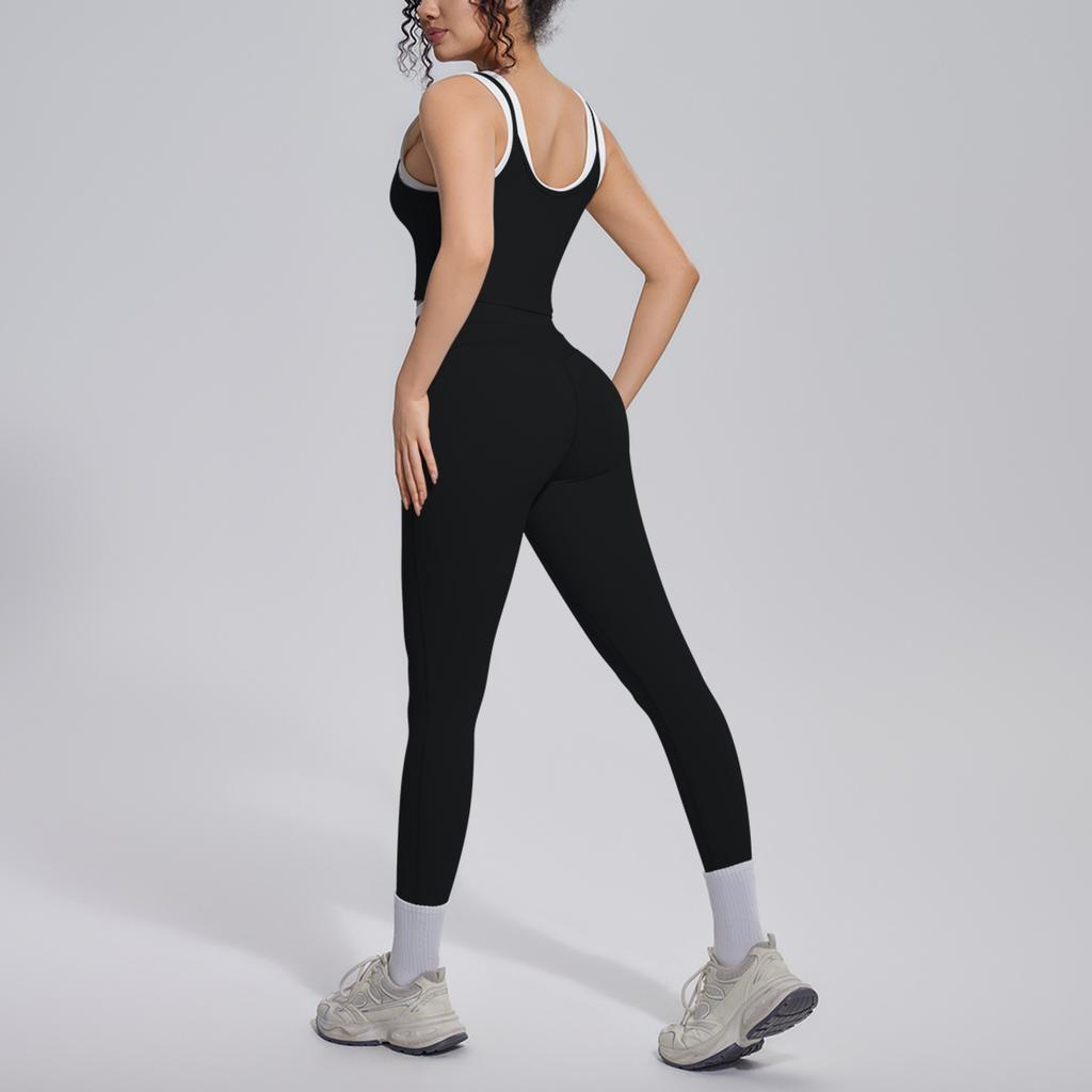Contrast Color Threaded Vest Tight-fitting High-elastic Breathable Yoga Clothing Set Sports Running Fitness Two-piece Set