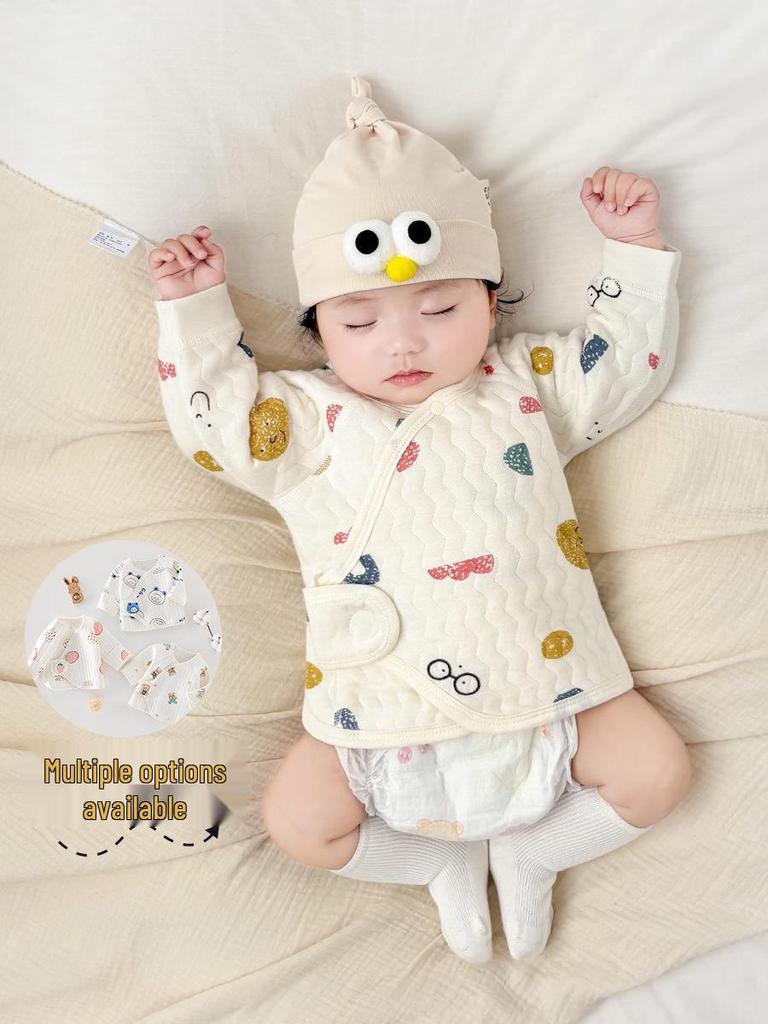 Tagless Pure Cotton Newborn Half-Back Clothes, Monk Style Top for Boys & Girls, Autumn/Winter Pajamas