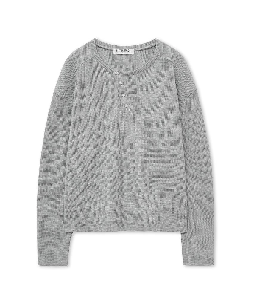 INTEMPOMOOD Slant Button Waffle Henley Neck: 3 Colors