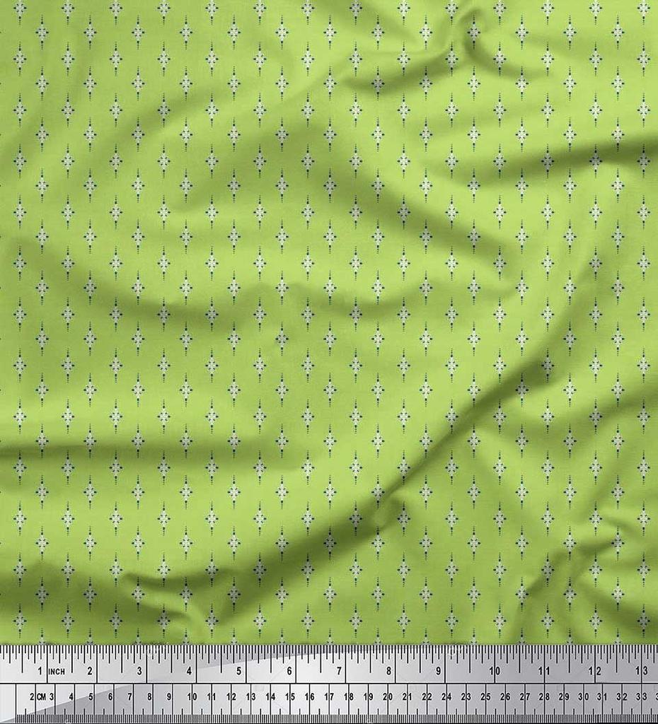 Soimoi Japan Crepe Satin Fabric Dot & Leaves Small Motif Shirting Print Fabric by the Metre 42 Inch
