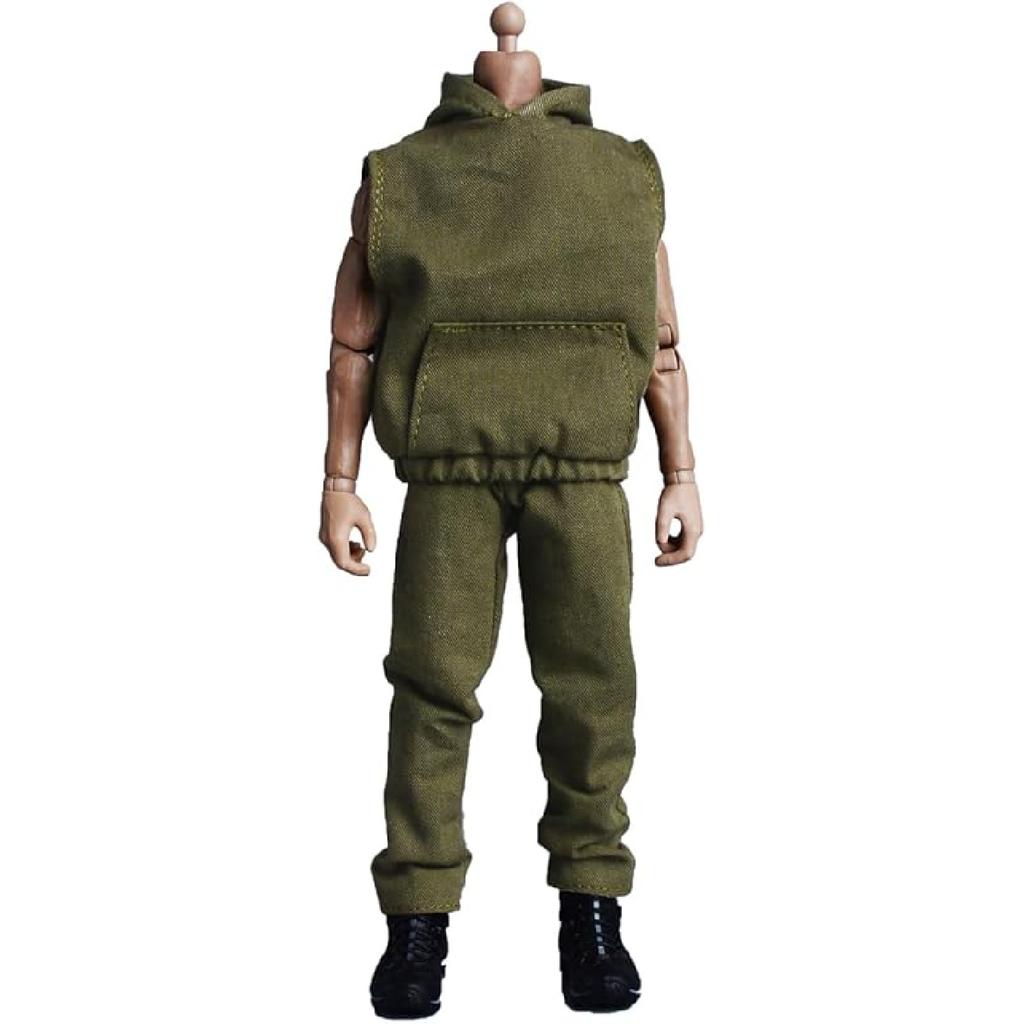 Meetoget 1/12 Scale Male Doll daily sports Sleeveless Hoodie Set Clothes for 6 inch Action Figure PM008US,black