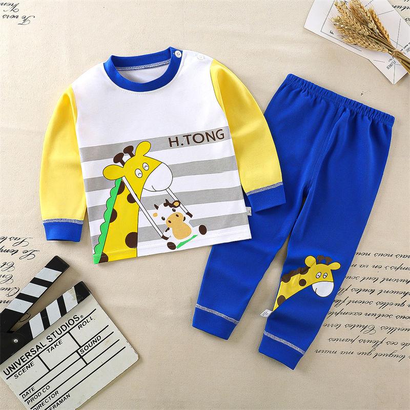 2026 Summer Children Long Sleeve Pant Underwear Set Baby Spring O-Neck Cartoon Cotton Pajama Set Home Wear Clothing for Girl Boy