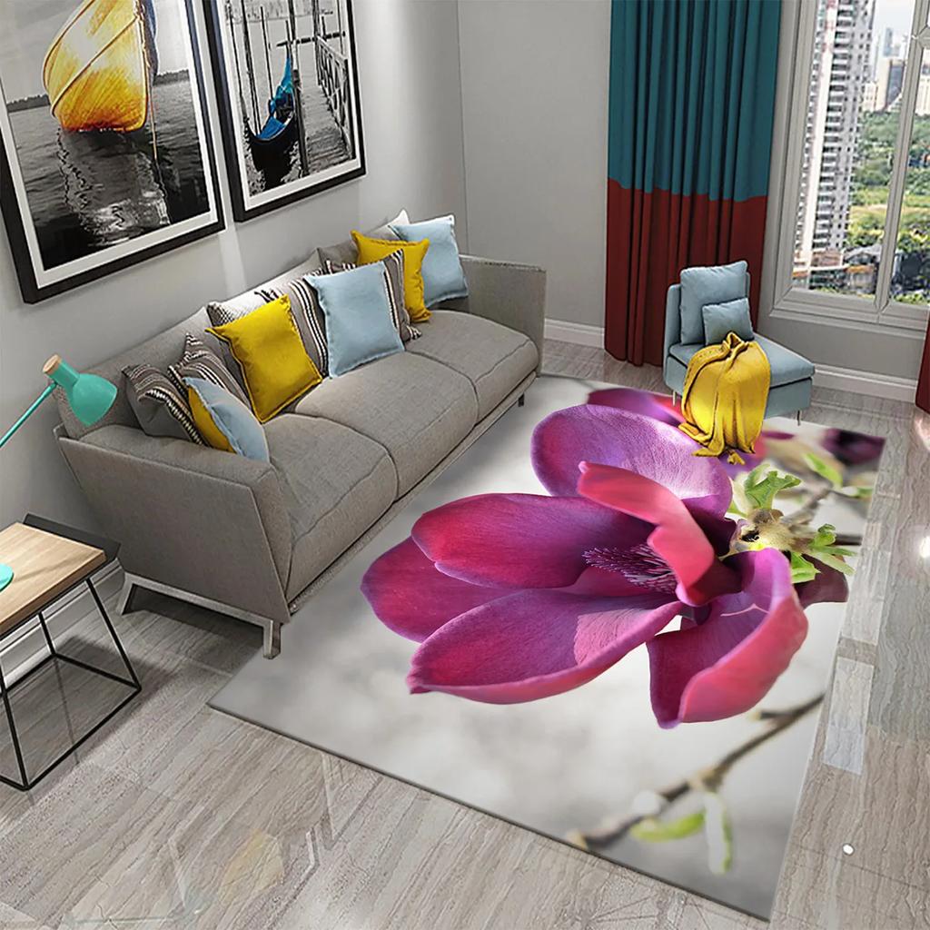 Magnolienblüten Teppich Rosa und Weiß Blumenteppiche Fußmatten Schlafzimmerdeko Bodenteppiche für Badezimmer Küche Eingang Rutschfester Teppich
