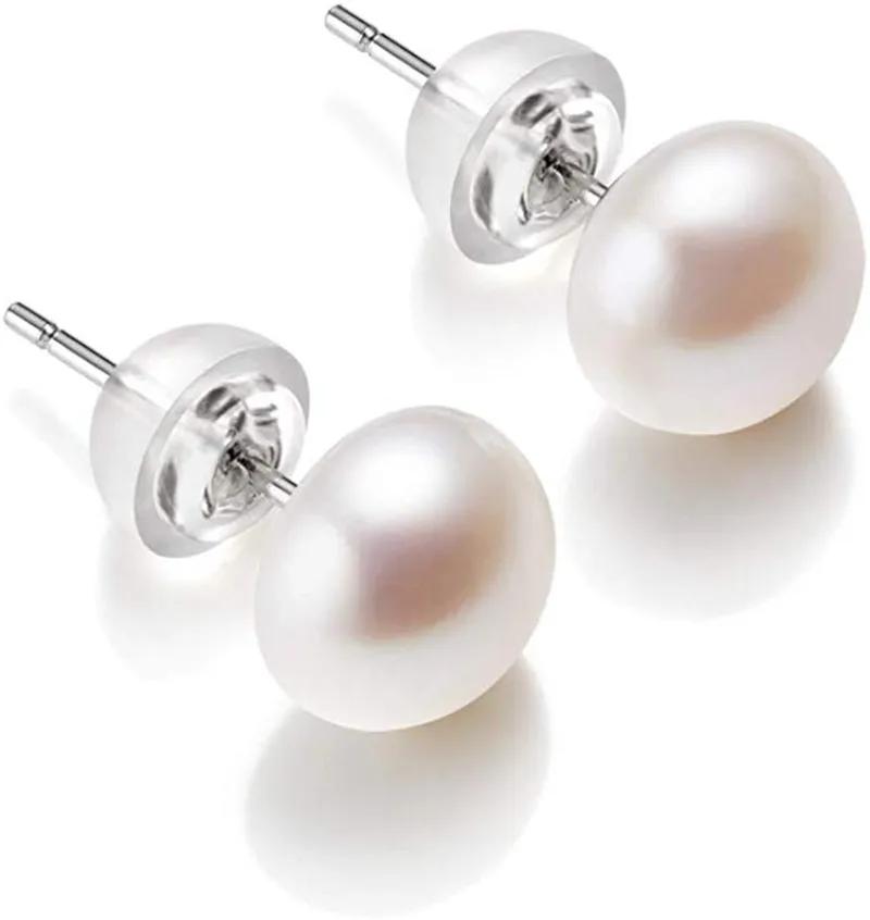 Natural Freshwater Pearl Stud Earrings Real 925 Sterling Sliver Earring Cultured White Pearl For Women Earring Jewelry