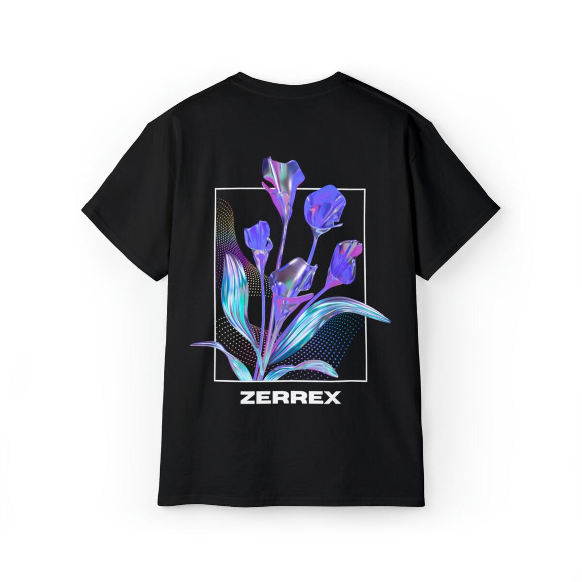 

Casual ZERREX Cyber Floral T-Shirt Versatile Black Cotton Tee for Daily Streetwear with Eye-Catching Holographic Flower Graphic 4XL
