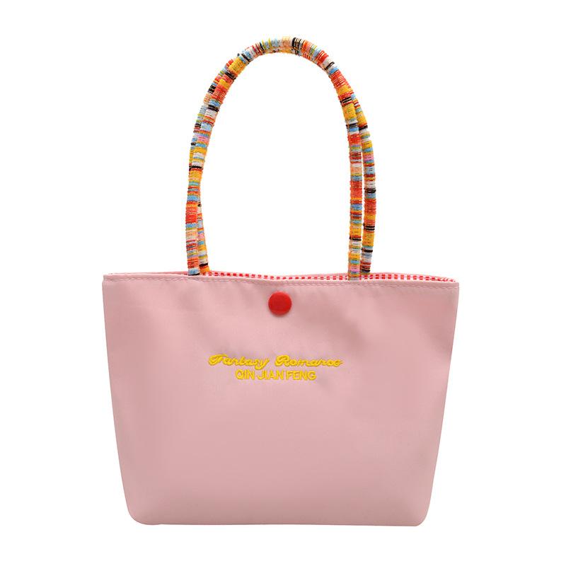 

New cute letter handbag bag women s embroidery solid color mobile phone bag portable use travel small tote bag розовый