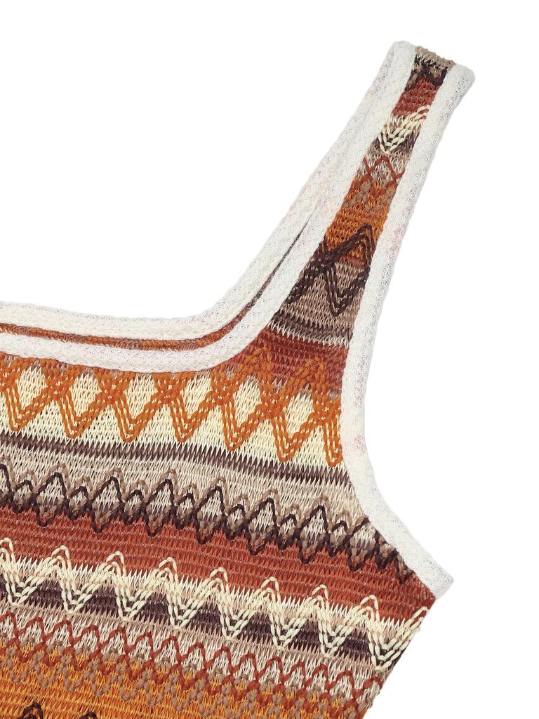 2025 Geometric Striped Jacquard Vacation Sling Dress with Slit