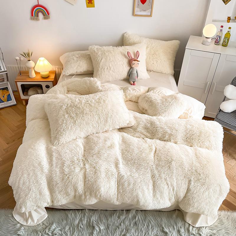 Comforter 3/4Pcs Warm Bedding Set Mink Velvet Shaggy Super Soft Coral Fleece Bed Sheet S