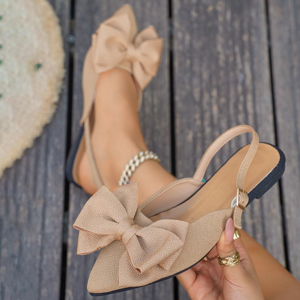 Bow bag head empty sandals summer new European and American pointed cloth flat sandals