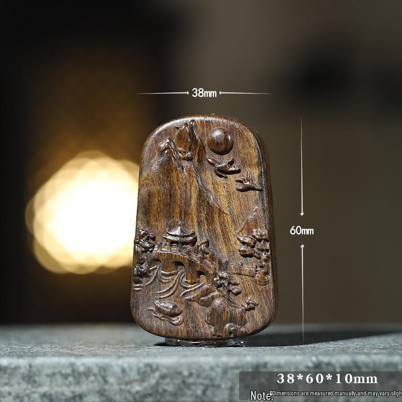 Bodhisattva Agarwood Chess Pendant - Chinese Landscape Handheld Ornament and Necklace.