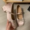 New Mary Jane thick heel inner height increase 7cm bow ballet shoes fashionable versatile inner single shoes women