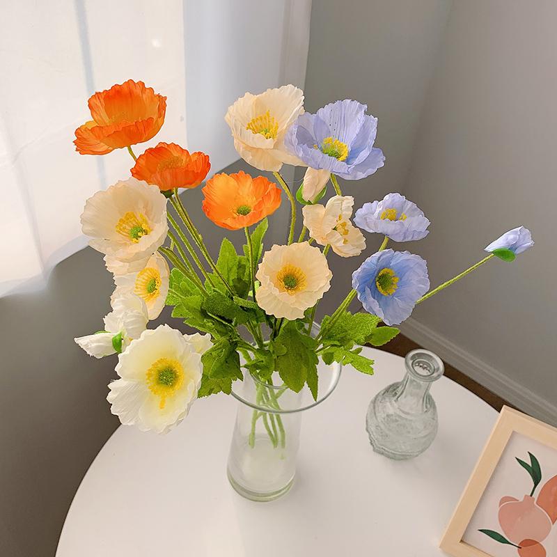 Artificial Flowers Fake Poppy Silk Flowers Long Stem Housewarming Garden Decor Wedding Poppy Flower Wedding Bridal DIY Bouquet