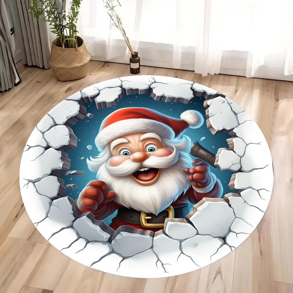 3D Weihnachtlicher Runder Bodenläufer Schreibtischstuhl Teppich Feiertags Szene Dekoration Teppich Neujahrsatmosphäre Teppiche Heimdekoration