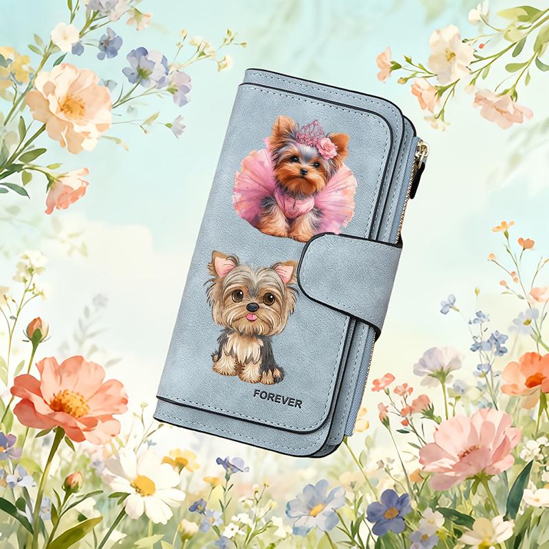 Yorkie Dog Womens Long Wallet Tri Fold Card Holder with Multiple Pockets Printed Zipper Wallet for Cash ID Credit Cards and Essentials Perfect Gift