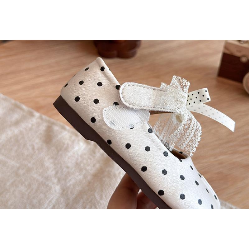 Girls French Style Bow Polka Dot Princess Soft Sole Single Shoes