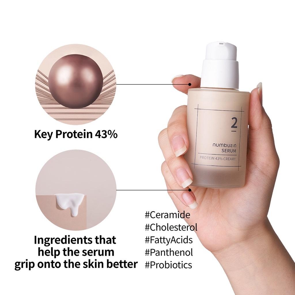 NUMBUZIN No.2 Tone Up Good Bye Rødhet Dermakrem SPF50+PA++++ /Serum: Protein Creamy Serum/Deep Clean Fresh Cream Cleanser