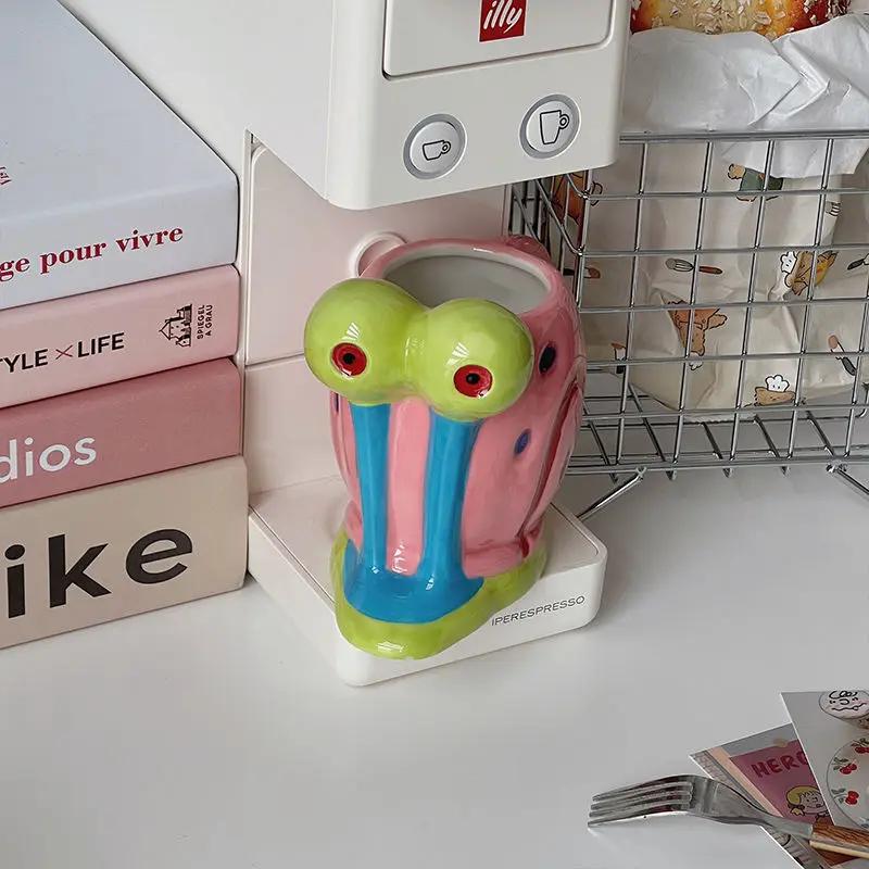 Miniso SpongeBob SquarePants Ceramic Coffee Cup with Handle Ceramic Milk Tea Cup Cartoon Cute Drinkware Gift for Children Boys and Girls