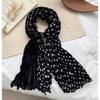 Korean Vintage Military Green Polka Dot Crinkled Scarf Women Lightweight Cotton Linen Shawl Accessory