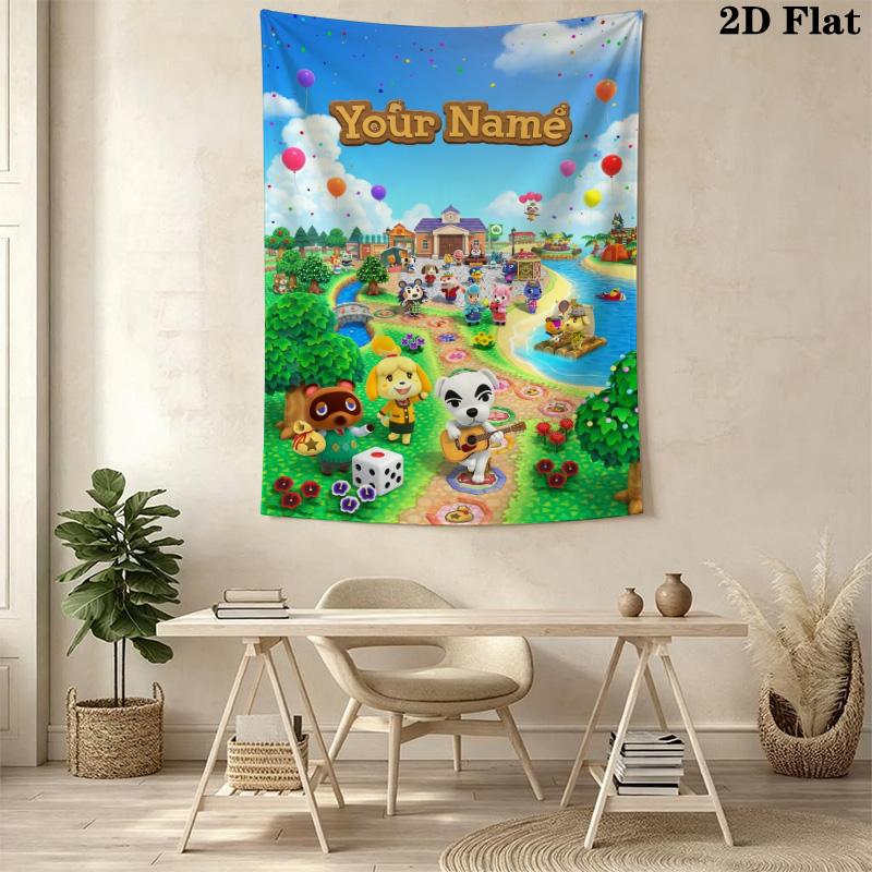 Name Custom Animal Crossing Wall Tapestry Aesthetic Wall Hanging Printed Fabric Blanket Decorative Tapestries for Bedroom Living Room Home Decor