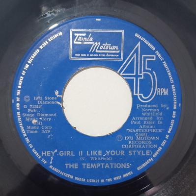 Disque 7 pouces TEMPTATIONS - Hey Girl (J'aime ton style) / Ma G7131F Tamla Motown 1973 Jamaïque Soul/Funk Occasion