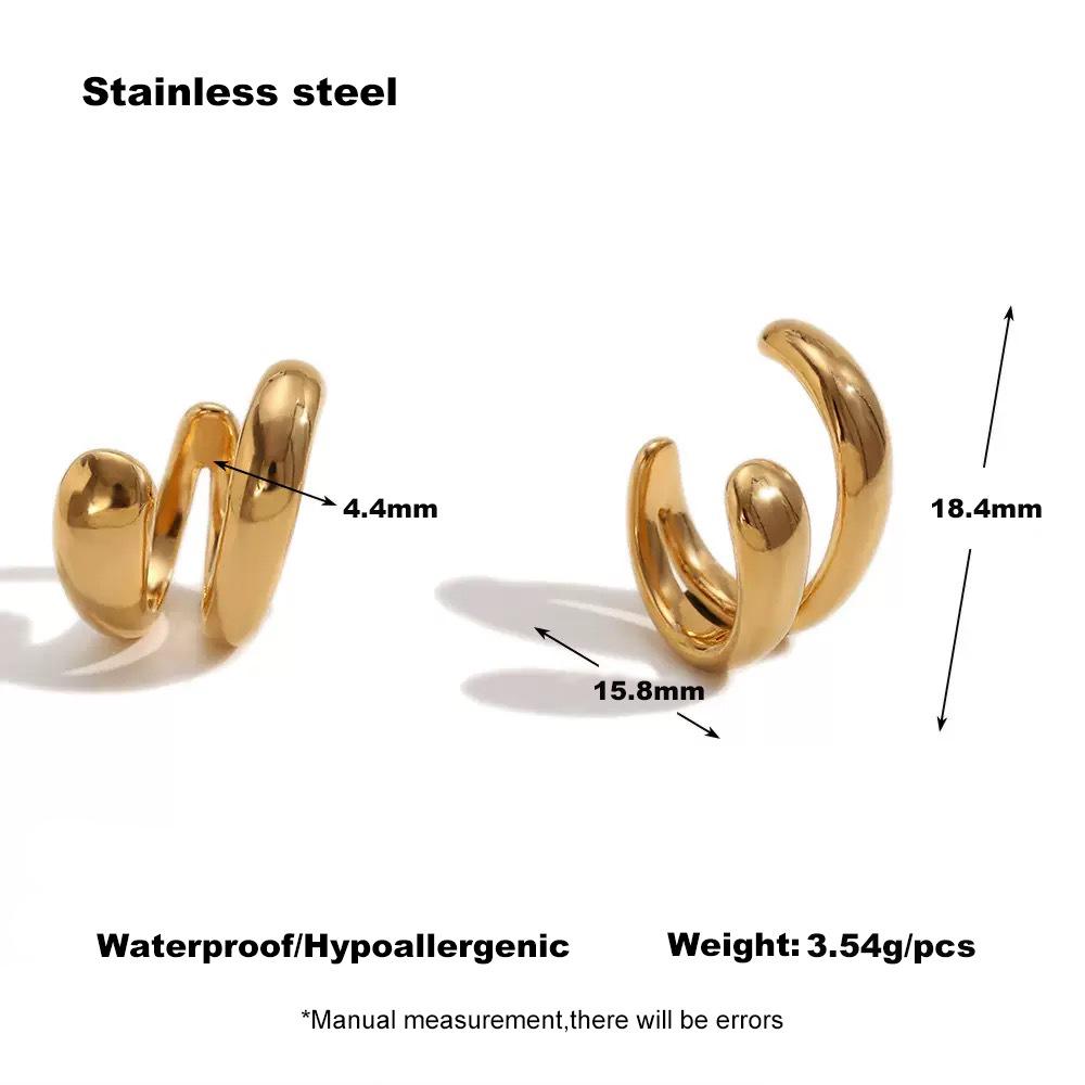 18K Gold Plated European Stainless Steel Double-Layer Ear Clip for Women - Versatile & Creative Fashion Jewelry