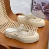 European Station Pearl Strap Baotou Half Tow Summer 2024 New Lace Mesh Breathable Flat Heel Casual Board Shoes