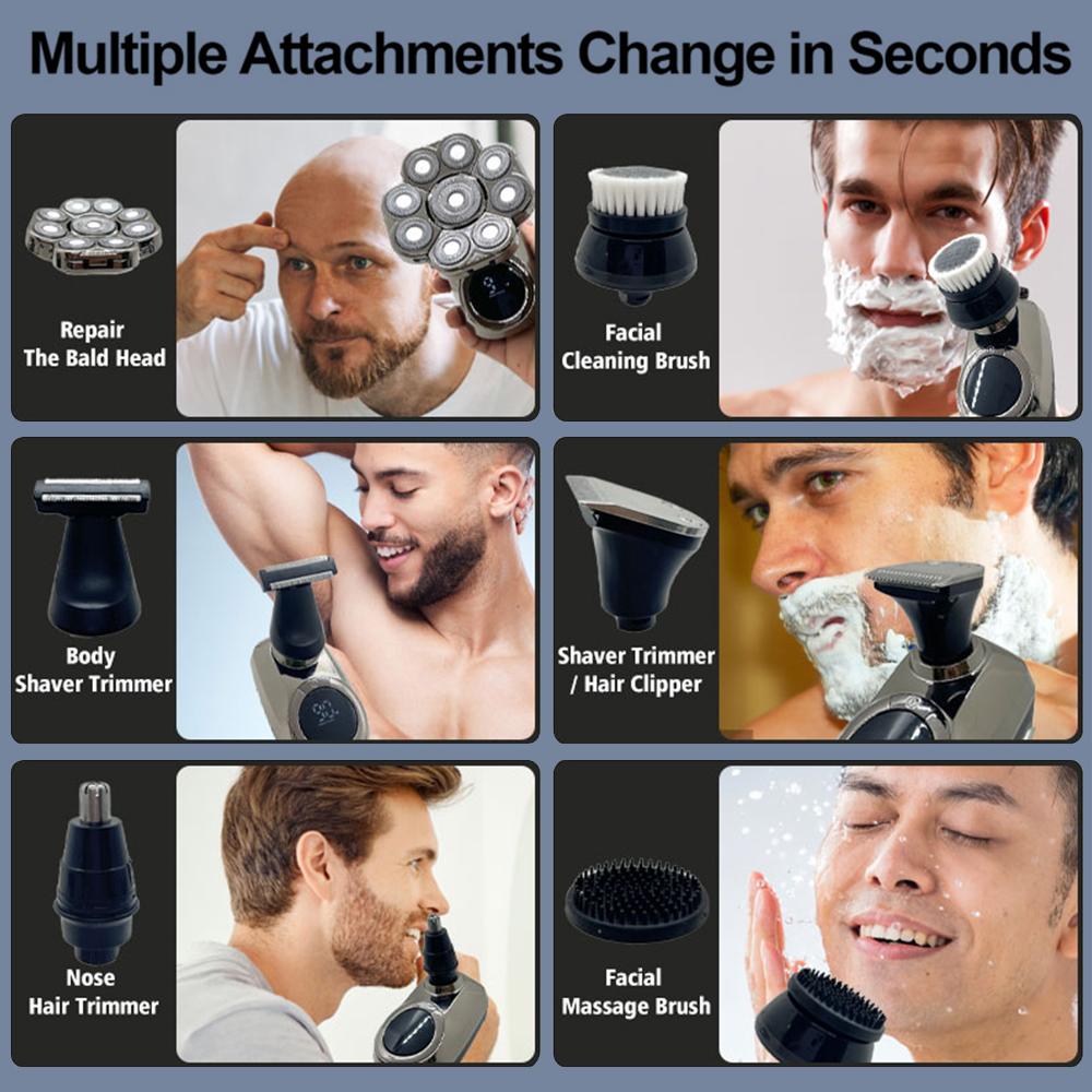 Men 9D Floating Men Electric Shaver Wet Dry Beard Hair Trimmer Electric Razor Rechargeable Bald Head Shaving Machine LCD Display